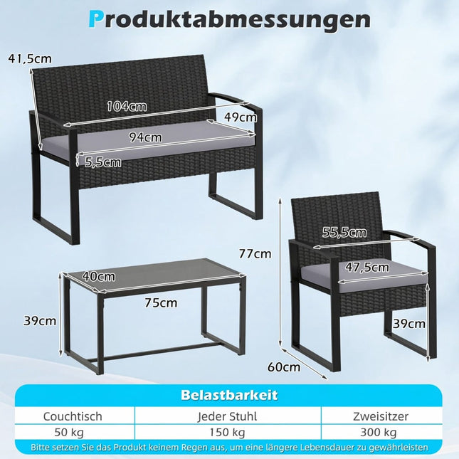 Set de mobilier de exterior din ratan cu perne – Gri