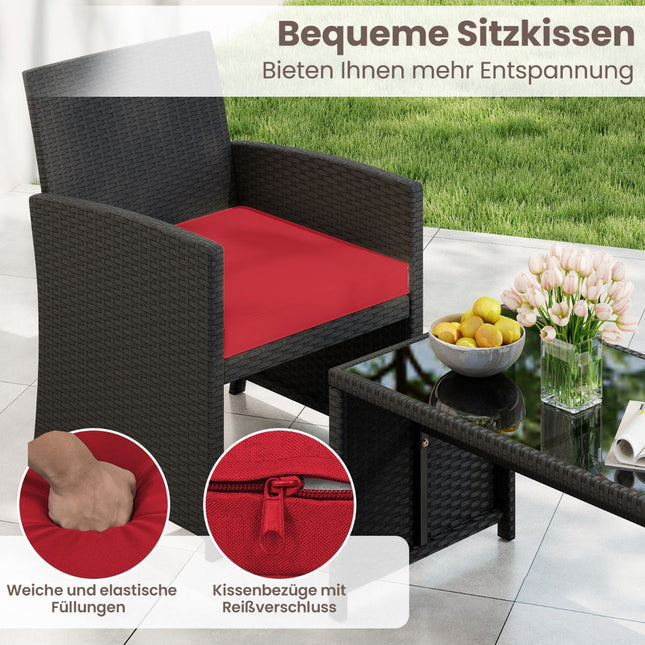 Set de mobilier de exterior din ratan cu perne – Roșu