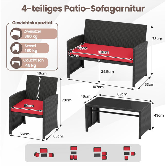 Set de mobilier de exterior din ratan cu perne – Roșu