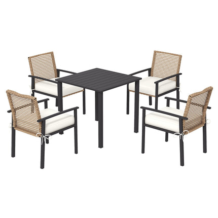 Grup de scaune din ratan, 5 bucăți. Set Mobila Gradina, Set Balcon Pentru 4 Pers, Mobila Balcon Cu 1 Masa, 4 Scaune, Mobilier De Gradina Inclusiv Perne