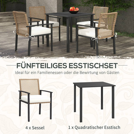 Grup de scaune din ratan, 5 bucăți. Set Mobila Gradina, Set Balcon Pentru 4 Pers, Mobila Balcon Cu 1 Masa, 4 Scaune, Mobilier De Gradina Inclusiv Perne