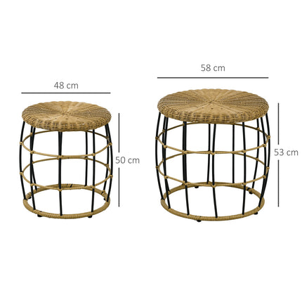Set de 2 măsuțe din ratan măsuță de cafea stivuabilă kaki cu balcon de grădină