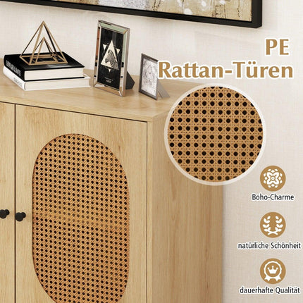 Dulap de depozitare din ratan, rafturi reglabile, picioare metalice