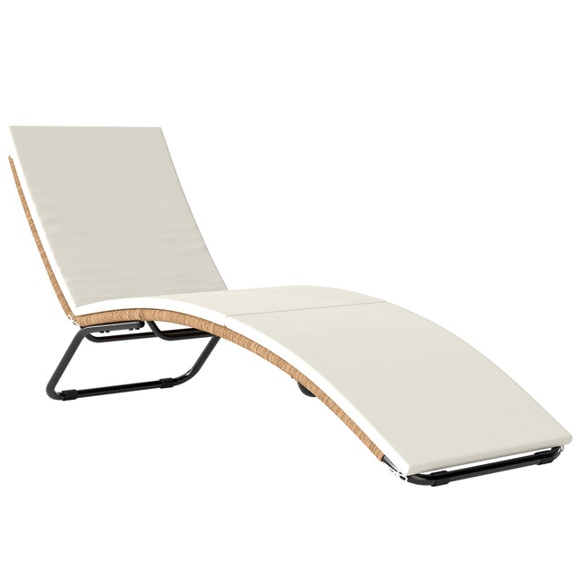 Șezlong din ratan cu pernă, curbură ergonomică în formă de S, 195 cm
