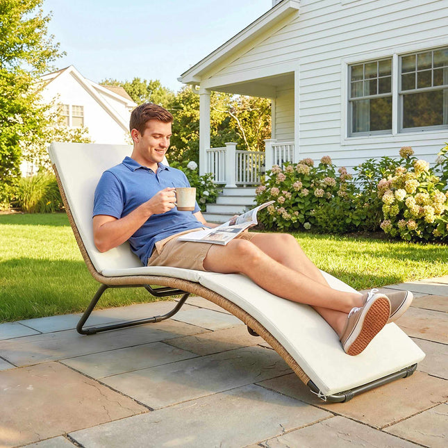 Șezlong din ratan cu pernă, curbură ergonomică în formă de S, 195 cm