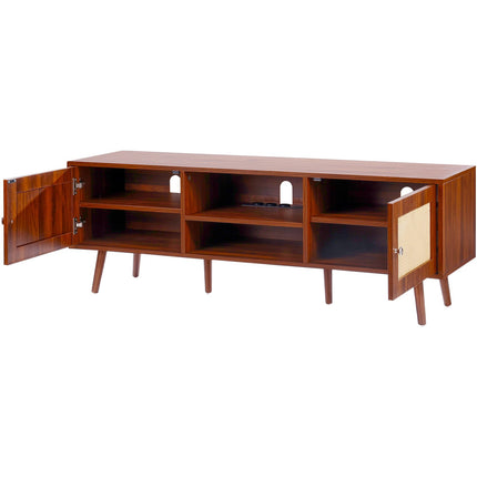 Rattan TV Stand for 65-Inch TV, Outlet USB, Walnut