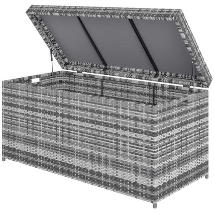 Cutie de perne din ratan 380L Cutie de perne rezistenta la intemperii cu capac spatiu de depozitare rezistenta la UV 130 x 61 x 65 cm gri inchis