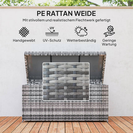 Cutie de perne din ratan 380L Cutie de perne rezistenta la intemperii cu capac spatiu de depozitare rezistenta la UV 130 x 61 x 65 cm gri inchis