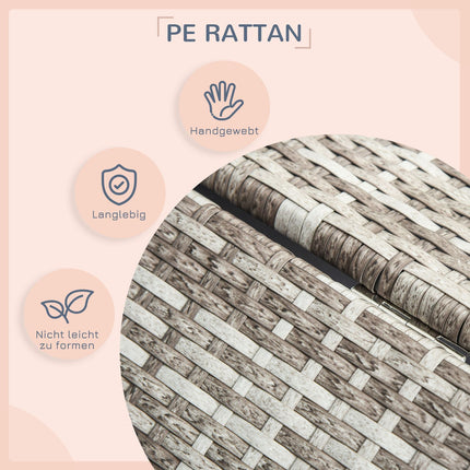 Casă pentru câini din ratan cu pernă, pat pentru câini în formă de casă, căsuță pentru câini în aer liber, cadru de oțel, plastic, gri, 69 x 98 x 70 cm
