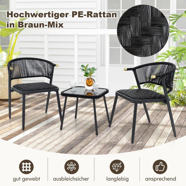 Set mobilier de gradina din ratan Set balcon cu 2 scaune si masa mobila balcon mixt maro