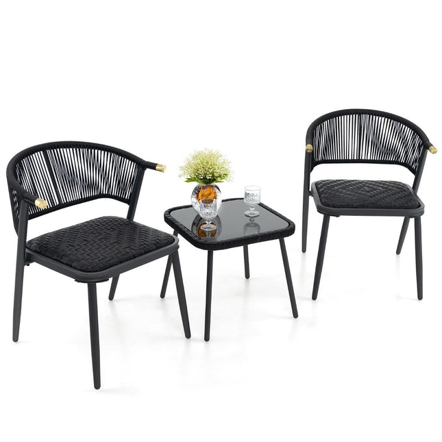 Set mobilier de gradina din ratan Set balcon cu 2 scaune si masa mobila balcon mixt maro