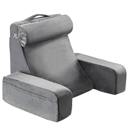 Reading Pillow Backrest With Armrests, 3 Pockets, Grey