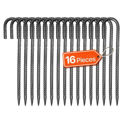 Rebar Stakes, 12-Inch J Hook, 16-Pack Galvanized