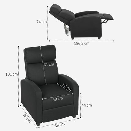 Scaun rabatabil, reglabil la 135°, in-poliester, negru