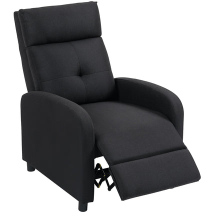 Fotoliu reclinabil, material textil cu aspect de in, negru, reglabil până la 155º