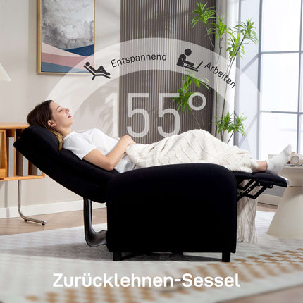 Fotoliu reclinabil, material textil cu aspect de in, negru, reglabil până la 155º