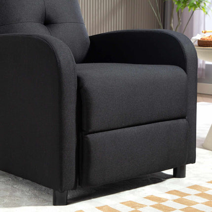 Fotoliu reclinabil, material textil cu aspect de in, negru, reglabil până la 155º