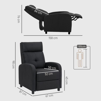 Fotoliu reclinabil, material textil cu aspect de in, negru, reglabil până la 155º