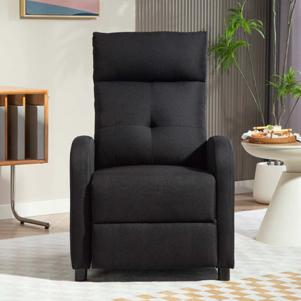 Fotoliu reclinabil, material textil cu aspect de in, negru, reglabil până la 155º