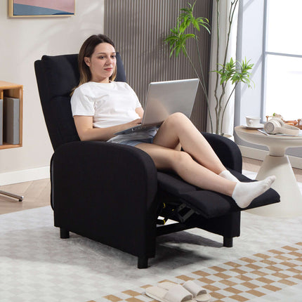 Fotoliu reclinabil, material textil cu aspect de in, negru, reglabil până la 155º