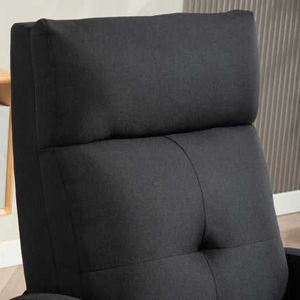 Fotoliu reclinabil, material textil cu aspect de in, negru, reglabil până la 155º