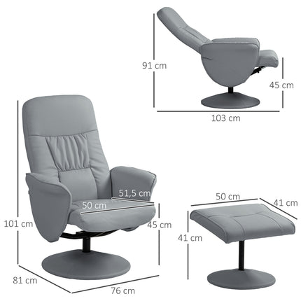 Set fotoliu reclinabil cu otoman, reglabil, gri deschis