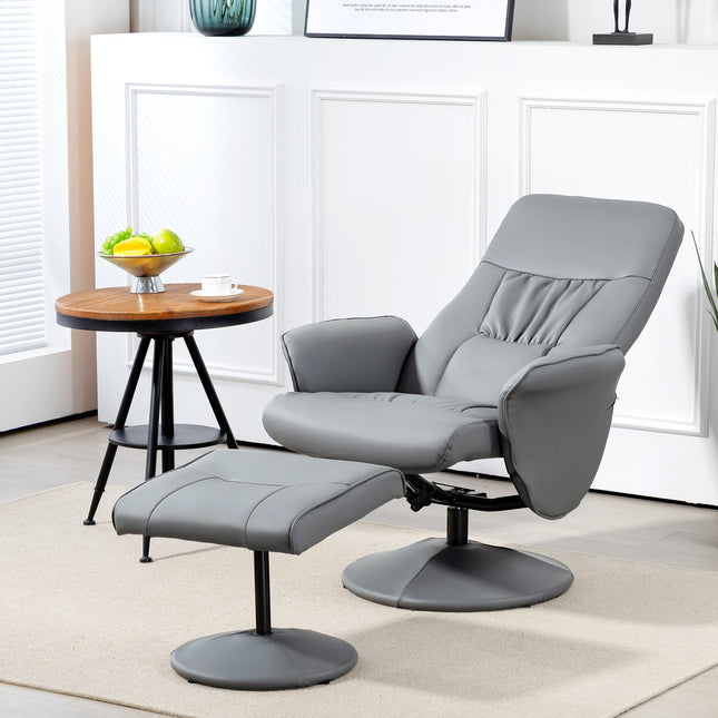 Recliner Chair Set with Ottoman, Adjustable, Light Grey