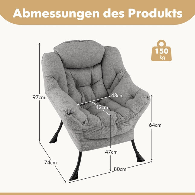 Recliner Chair with Armrests, Side Pocket, Footrest - Grey