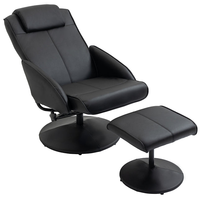 Scaun rabatabil cu otoman, piele artificiala, negru, reglabil