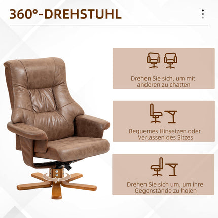 Fotoliu reclinabil cu otoman, pivotant, înclinabil 135°, maro