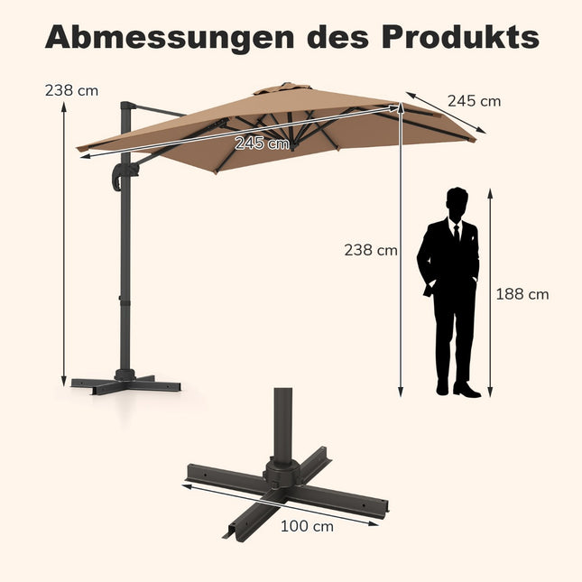 Umbrelă dreptunghiulară tip consolă 250x250 cm cu manivelă, maro