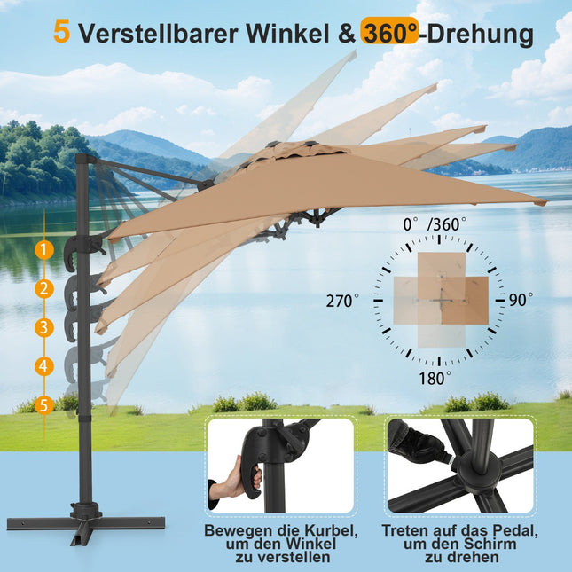 Umbrelă dreptunghiulară tip consolă 250x250 cm cu manivelă, maro