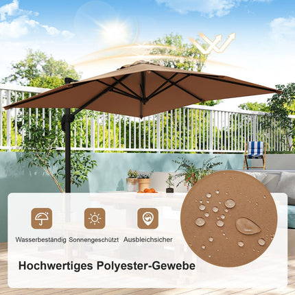 Umbrelă dreptunghiulară tip consolă 250x250 cm cu manivelă, maro