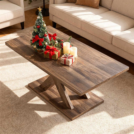 Masă de cafea dreptunghiulară, 95 cm, maro rustic, lemn de cauciuc