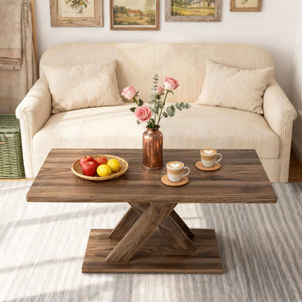 Masă de cafea dreptunghiulară, 95 cm, maro rustic, lemn de cauciuc