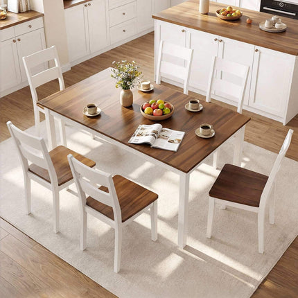 Rectangular Dining Table for 6 with Solid Rubber Wood Legs, 60 Inch, Brown