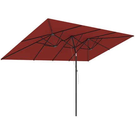 Umbrelă de terasă dublă dreptunghiulară, reglabilă, roșu vin