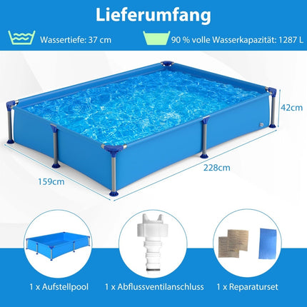 Piscină dreptunghiulară pentru copii cu cadru metalic, 2,28 m x 1,59 m x 42 cm