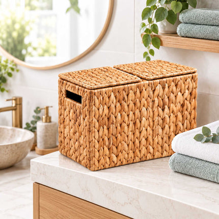 Rectangular Toilet Roll Holder for 6 Rolls, Water Hyacinth, Natural