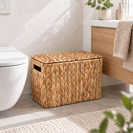Rectangular Toilet Roll Holder for 6 Rolls, Water Hyacinth, Natural