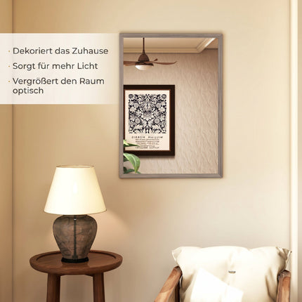 Oglindă de perete dreptunghiulară, 50x70 cm, ramă din lemn gri