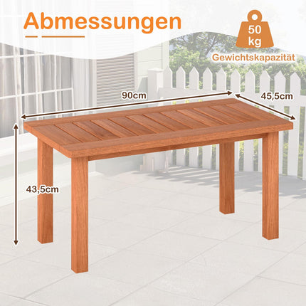 Masă de cafea dreptunghiulară din lemn cu blat cu șipci, 90x45x43.5cm