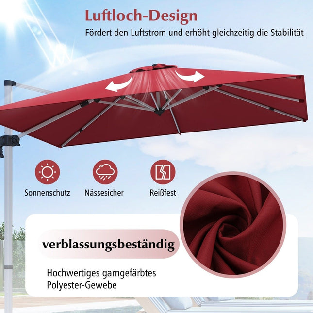 Umbrela de soare dreptunghiulara 300 x 300 cm umbrela de soare cantilever mare cu manivela rosu vin