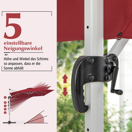 Umbrela de soare dreptunghiulara 300 x 300 cm umbrela de soare cantilever mare cu manivela rosu vin