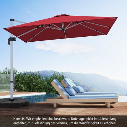 Umbrela de soare dreptunghiulara 300 x 300 cm umbrela de soare cantilever mare cu manivela rosu vin