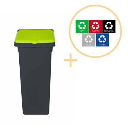 Coș de reciclare cu capac, 75L, verde, plastic