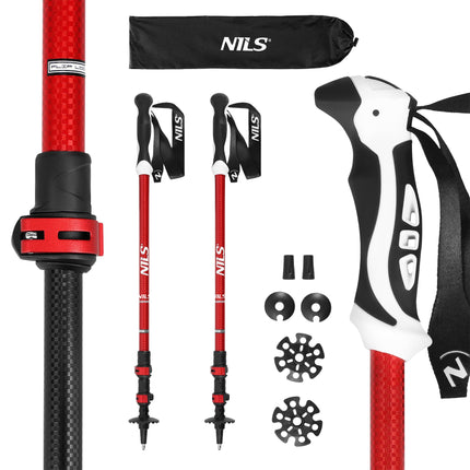 Bețe de nordic walking din aluminiu roșu, lungime reglabilă