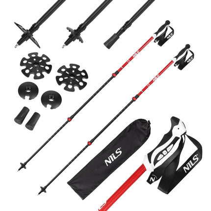 Bețe de nordic walking din aluminiu roșu, lungime reglabilă
