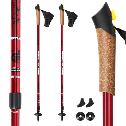 Bețe roșii de nordic walking, reglabile, ușoare