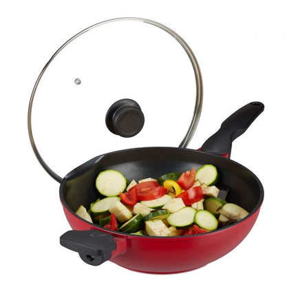Wok roșu cu capac